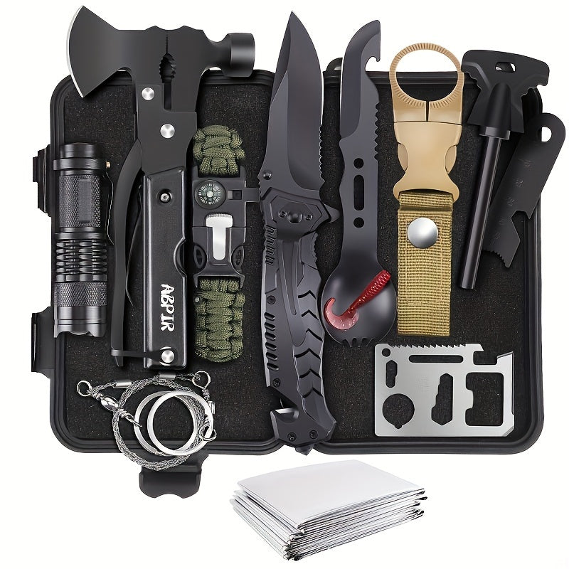 15-in-1 Multi-functional Axe Outdoor Kitchenware Set: Including Knives, Flashlight, Practical Tools for Camping, Fishing, Barbecue, Hunting, Self-driving Tours