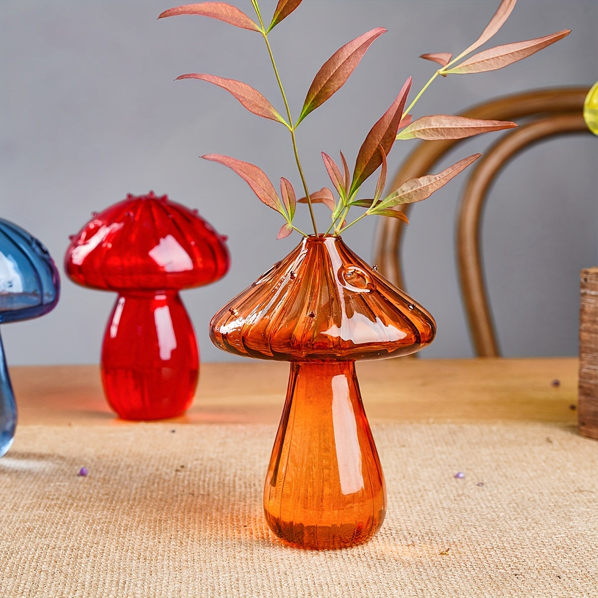 1pc Colorful Glass Mushroom Vase for Indoor Hydroponic Flower Arrangement and Home Decor