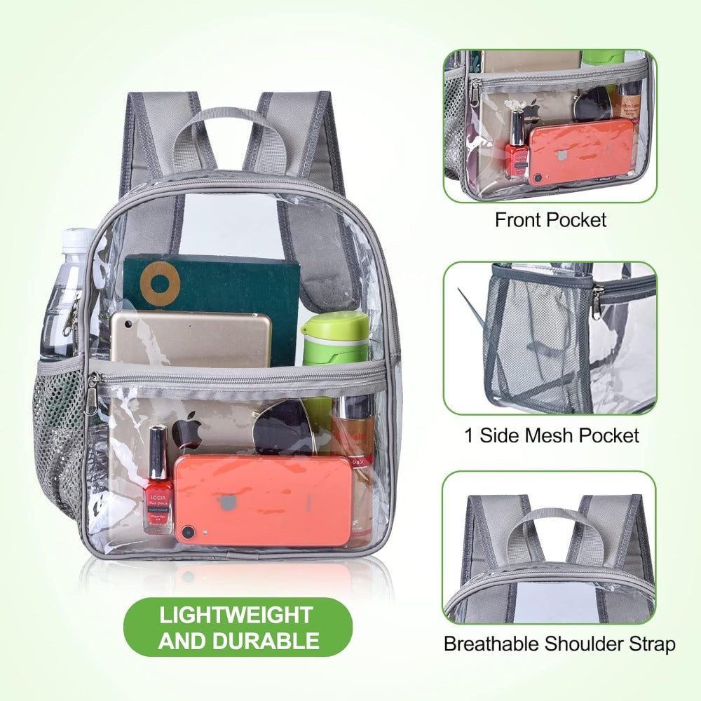 1 Pack Clear Backpack Stadium Approved, Heavy Duty PVC Transparent Water proof Clear Bag for Concert Work Sport Event,Grey