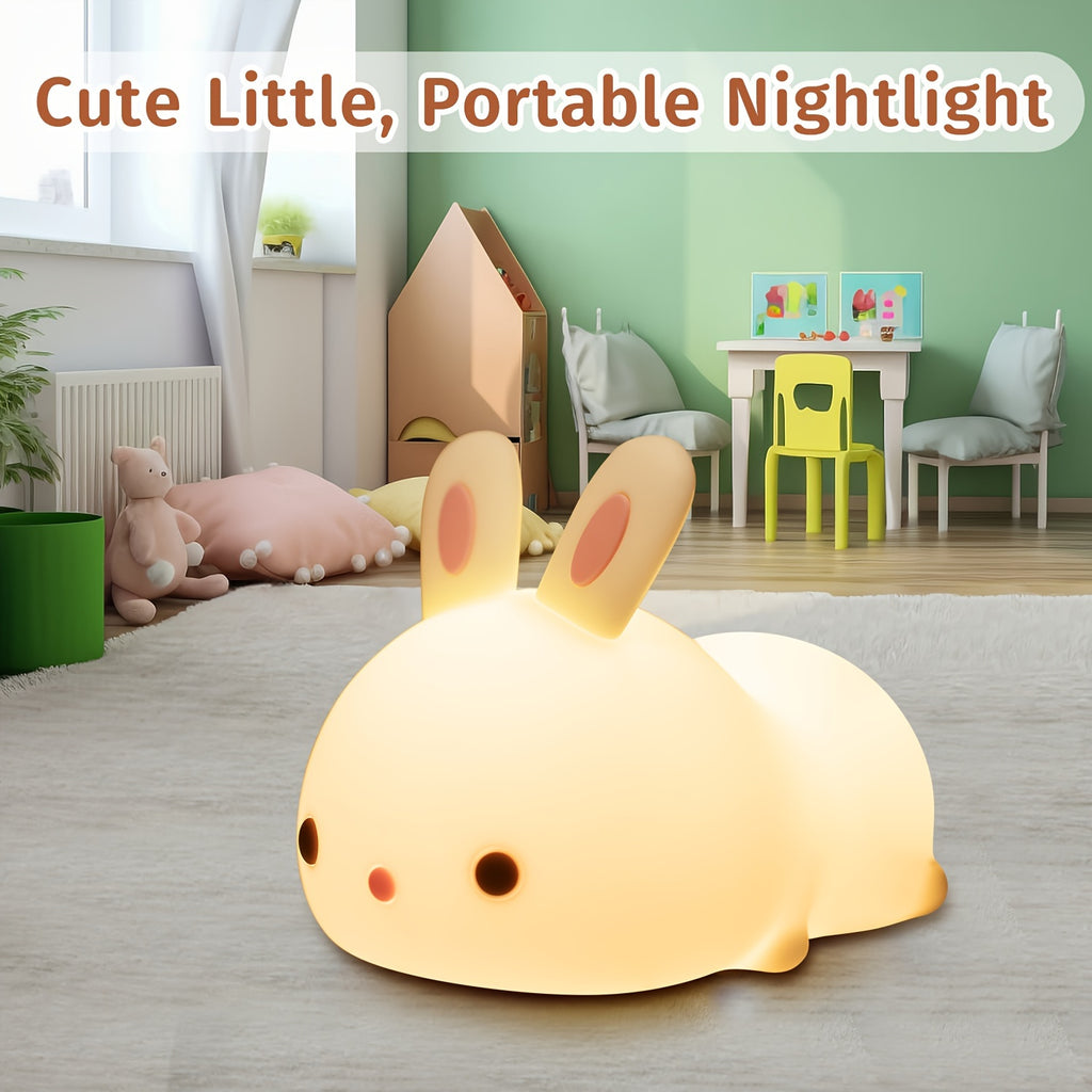 1800mAh Rechargeable Cute Bunny Night Light - Vibrant 16 Colors, Remote Control, 10-Level Dimmable, Timer Function, Silicone Material - Perfect for Bedrooms, Nurseries, Hotel Stays, and as a 100% Safe Gift