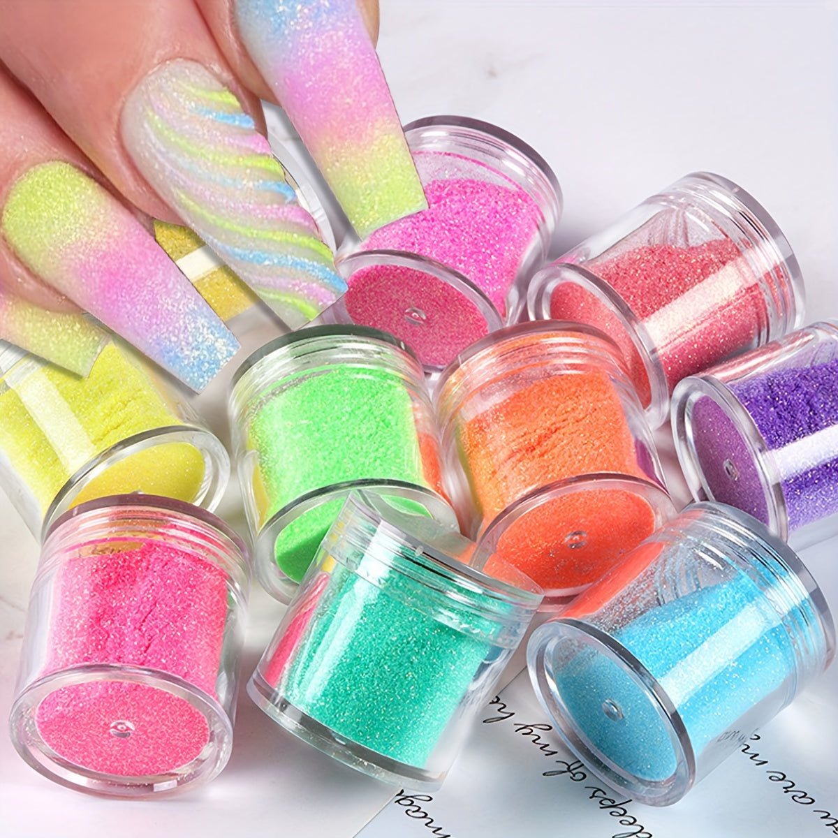 10 Bottles Shiny Candy Nail Glitter Iridescent Sparkly Sugar Powder Chrome Pigment Dust For Nail Polish DIY Manicure Art Decoration