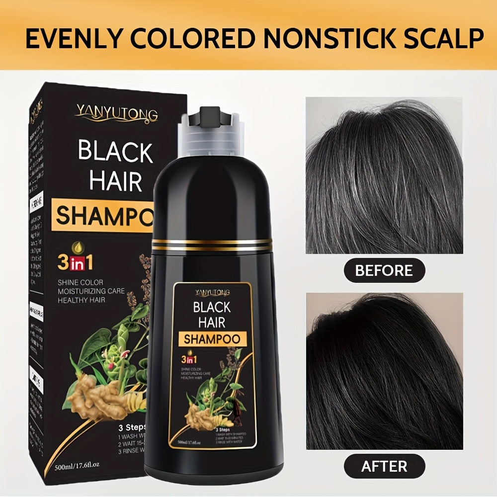 16.91oz 3-in-1 Black Hair Dye Shampoo, Covering White Hair, Herbal Hair Dye Shampoo - Natural And Healthy Plant Ingredients, Quickly Complete Hair Dyeing, Moisturize And Care For Hair, Suitable For Both Men And Women, Father'