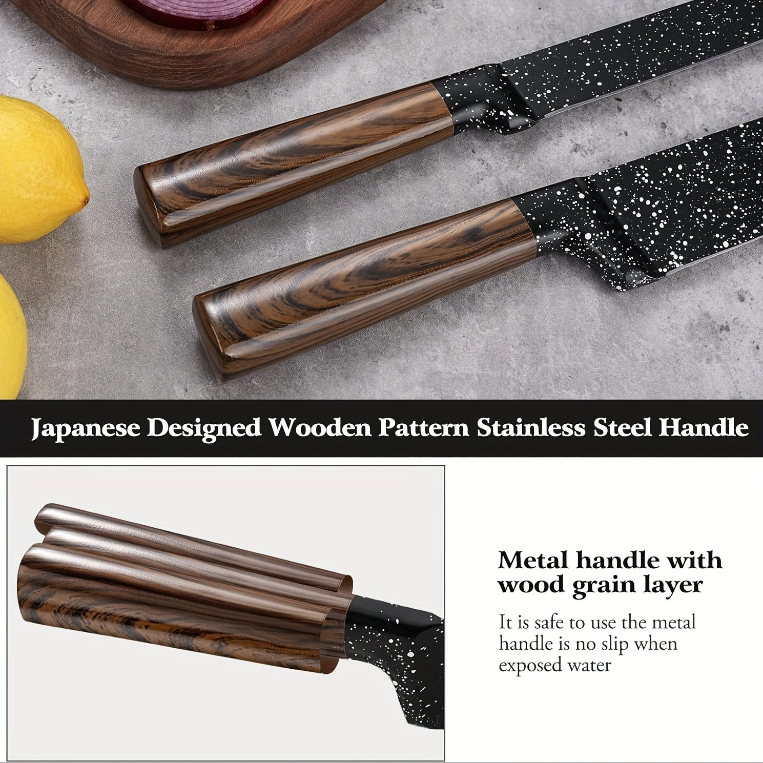 12pcs Professional Chef Knife Set with Steak Knives, High Carbon German Stainless Steel Blades and Japanese Wooden Pattern Handles, Ideal for Kitchen and Restaurant Use, Perfect Christmas Gift