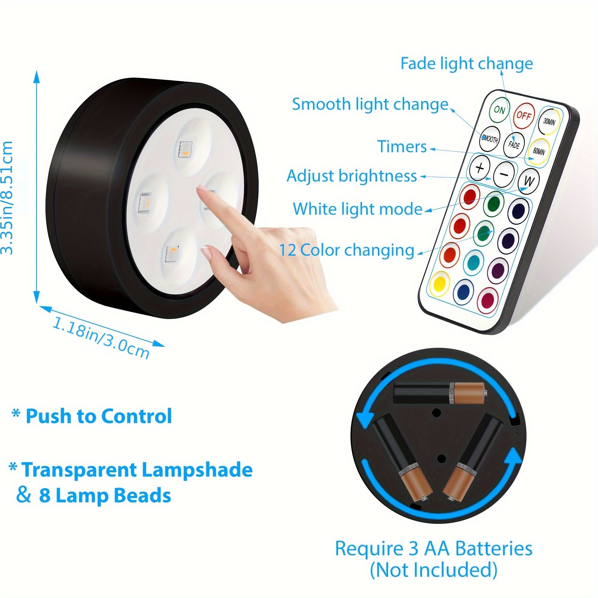 12/6/3pcs Picture Lights For Wall, 13 RGB Color Magnetic Led Art Display Light For Picture Frame, Wireless Battery Operated Painting Light With Remote Control, Party Home Wall Decor Puck Lights, Black-RGB