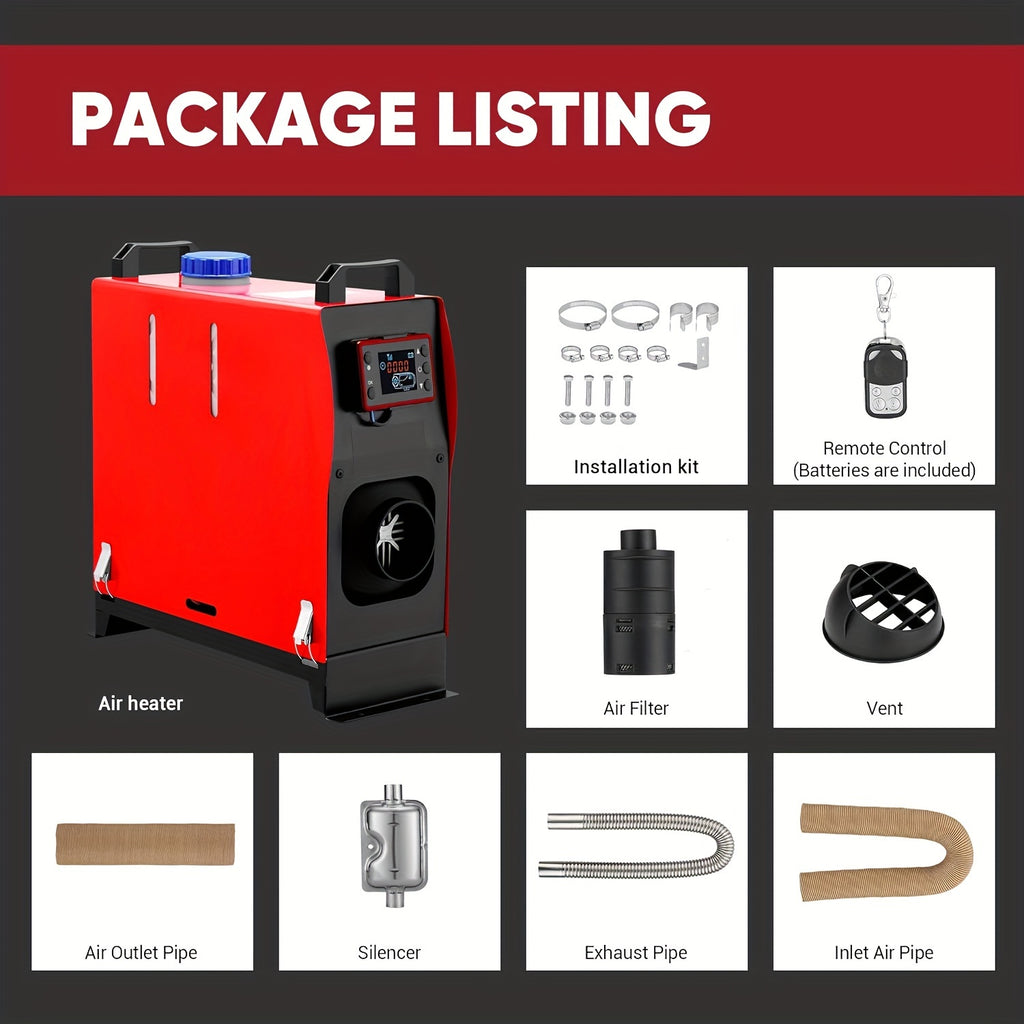 12V 8KW Diesel Heater, All-in-One Diesel Air Heater, Portable Diesel Heater with LCD Monitor & Remote Control, Fast Heating for Tent, Car, RV, Truck, Camper, Trailer, Motorhome, Without Battery