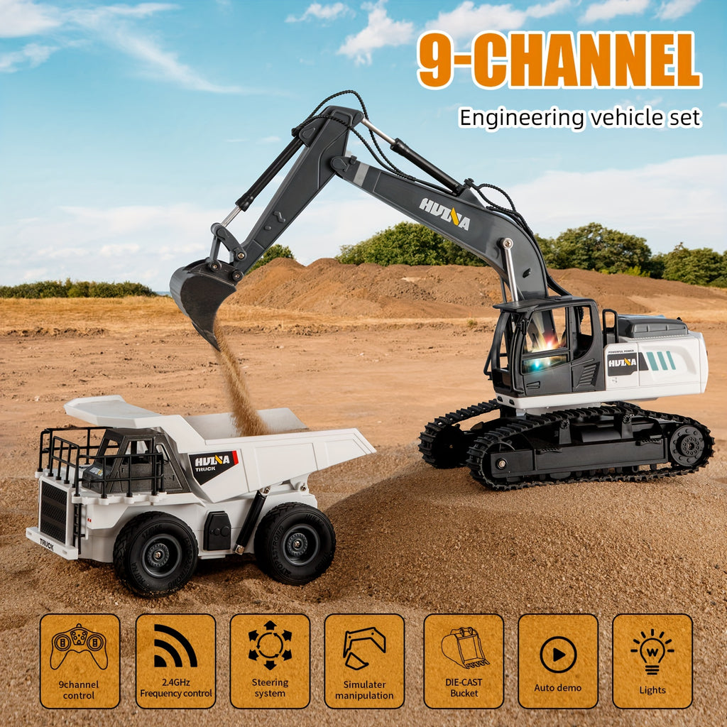 1:24 Nine Channels Remote Control Excavator And Remote Control Dump Truck, Remote Control Engineering Car For Boys, Gift Wrapping, Best Holiday Gift, Christmas And Halloween Gift