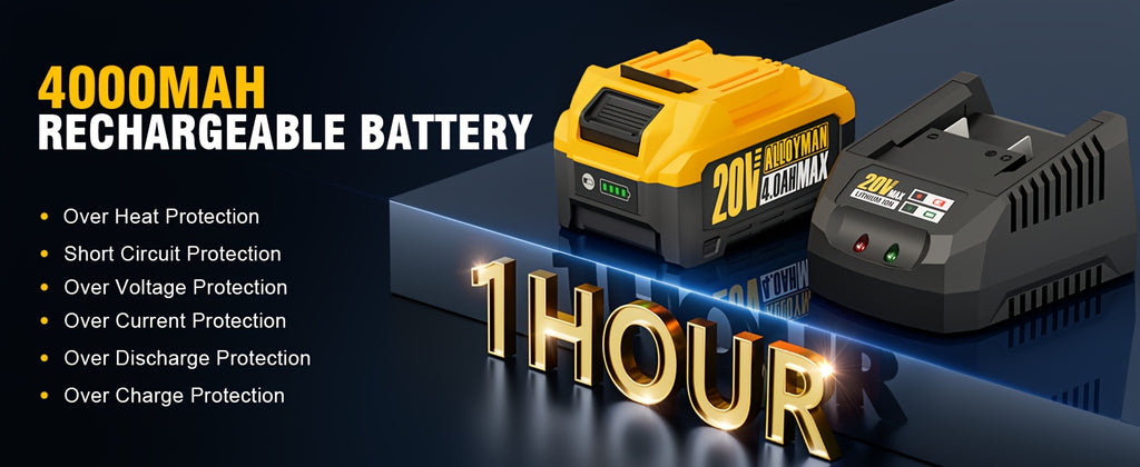 1pc Alloyman 20V Cordless Impact Wrench, 1/2" Drive, 555 Ft-lbs Max Torque, Brushless Motor, 2000 RPM, with 6 Sockets, 3 Extension Bars, 4.0 AH Li-ion Battery, Fast Charge, US Plug, Iron Material, Power Supply Operated
