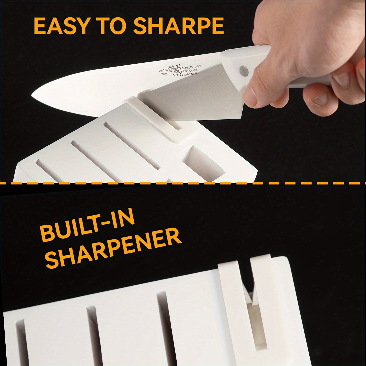 15pcs Knife Set with Sharpener Block - German Stainless Steel, Dishwasher Safe Kitchen Knives with Built-In Sharpener, white