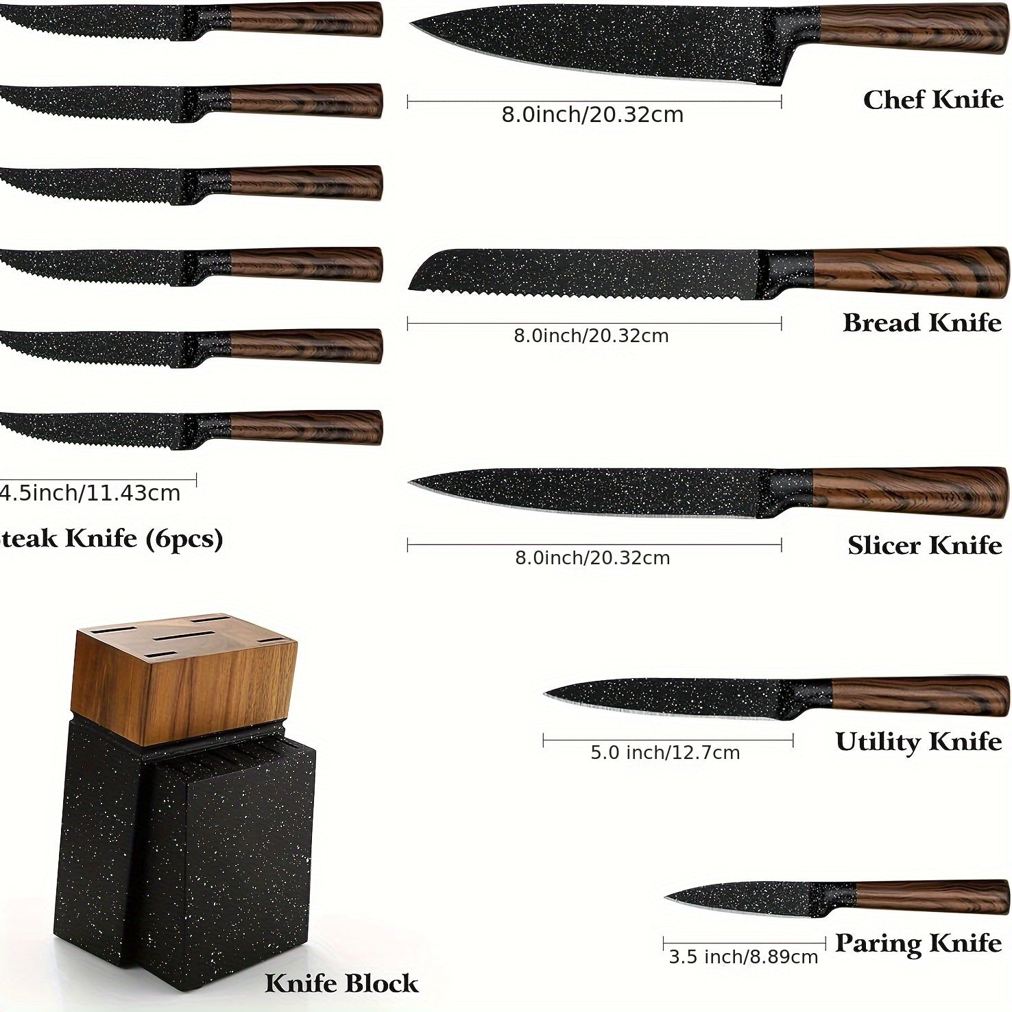 12pcs Professional Chef Knife Set with Steak Knives, High Carbon German Stainless Steel Blades and Japanese Wooden Pattern Handles, Ideal for Kitchen and Restaurant Use, Perfect Christmas Gift