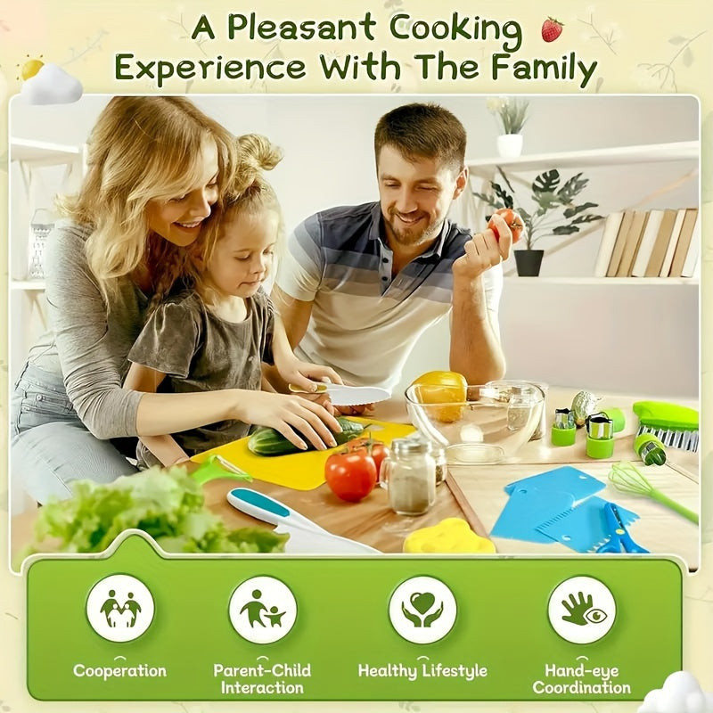 17PCS Montessori Kitchen Tools For Toddlers, Kids Cooking Sets Real, Safe Knife Set For Real Cooking With Plastic Toddler Safe Knives Crinkle Cutter Kids Cutting Board