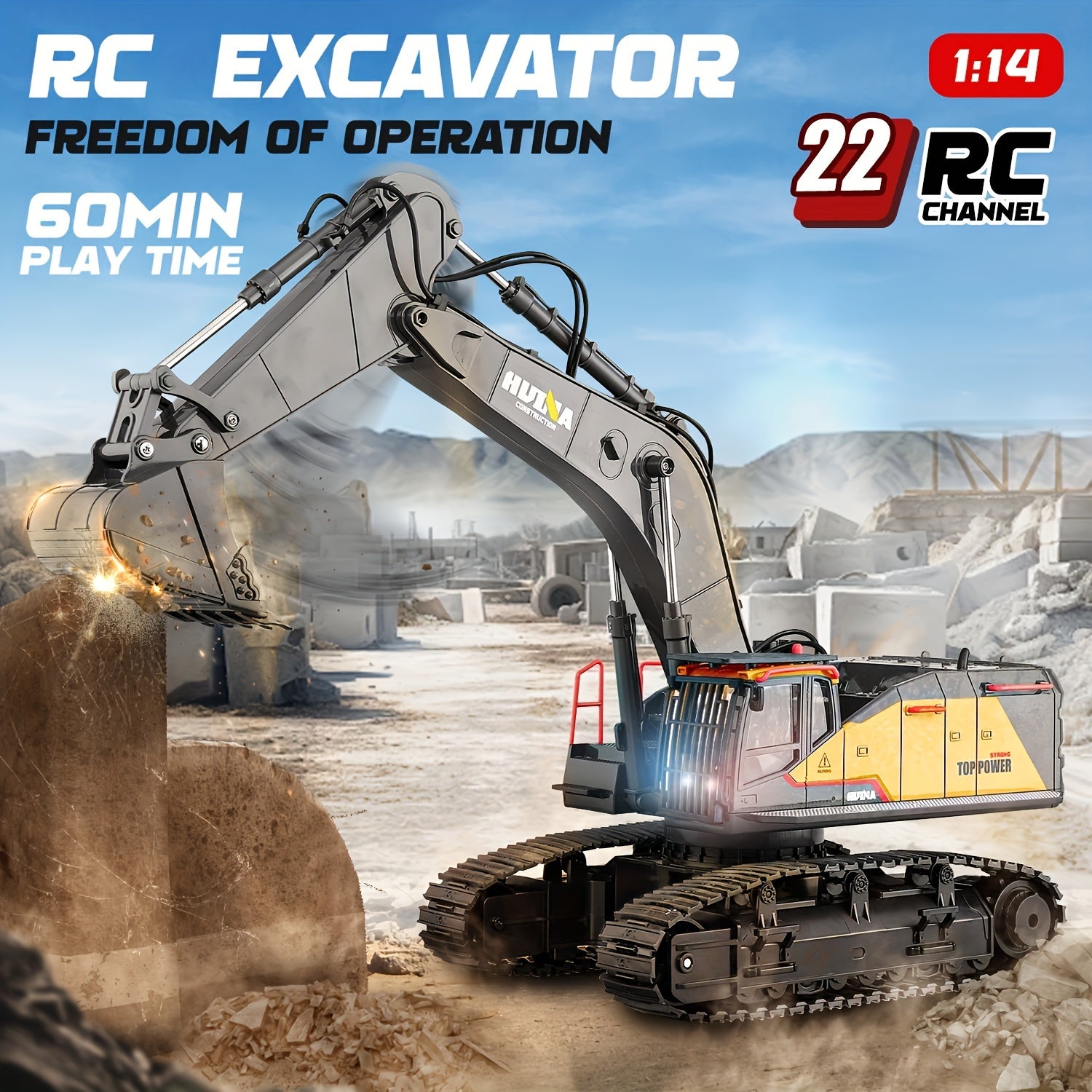 1:14 scale 22-channel alloy remote control excavator remote control excavator professional remote control engineering vehicle toy the most ideal holiday gift Christmas Halloween Gift