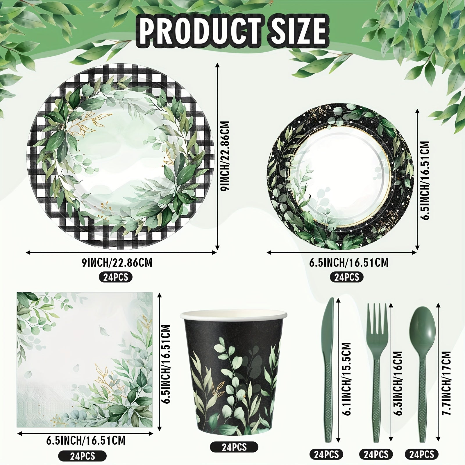 168 Pcs Sage Greenery Party Supplies Eucalyptus Green Leaves Disposable Tableware Set 9" And 7" Paper Plates And Napkins Cups Plastic Fork Knives Spoon For Sage Greenery Party Dinnerware