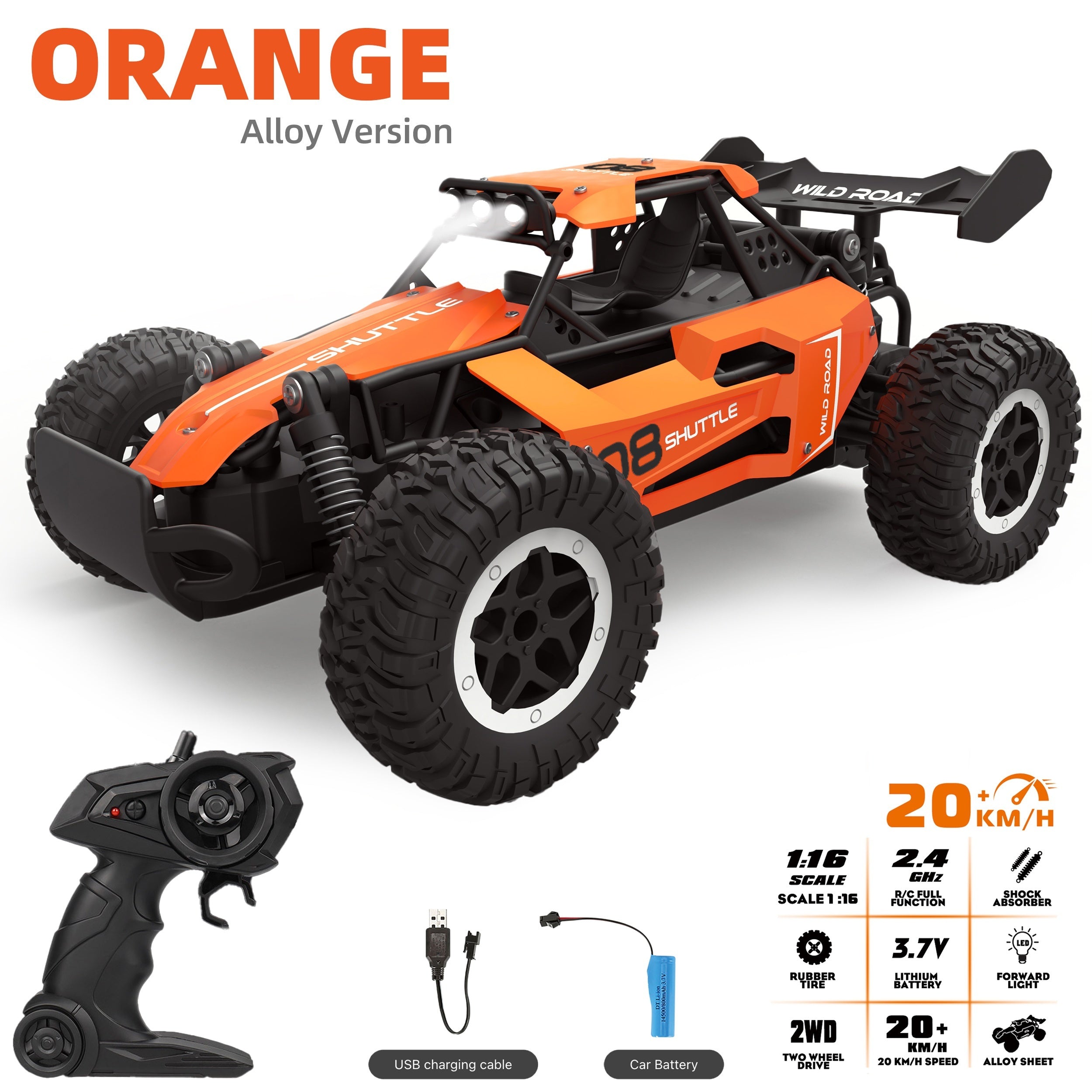 1:16 2.4G Remote Control Car, High-Speed Up To 20 Km/h, All Terrain Off-Road Electric Toy Car, Christmas, Halloween, Thanksgiving Day Gift