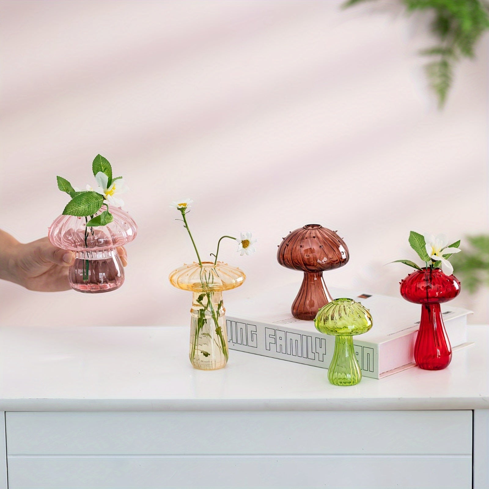 10pcs Glass Mushroom Vase For Flowers, Colored Small Bud Flower Vases Unique, Mushroom Propagation Hydroponic Vases, Funky Cottagecore Decor For Home Room Kitchen Office Windowsill Decorations