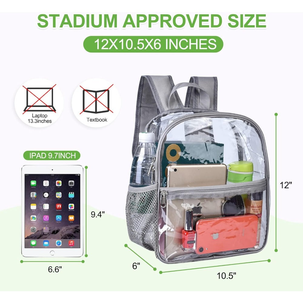 1 Pack Clear Backpack Stadium Approved, Heavy Duty PVC Transparent Water proof Clear Bag for Concert Work Sport Event,Grey