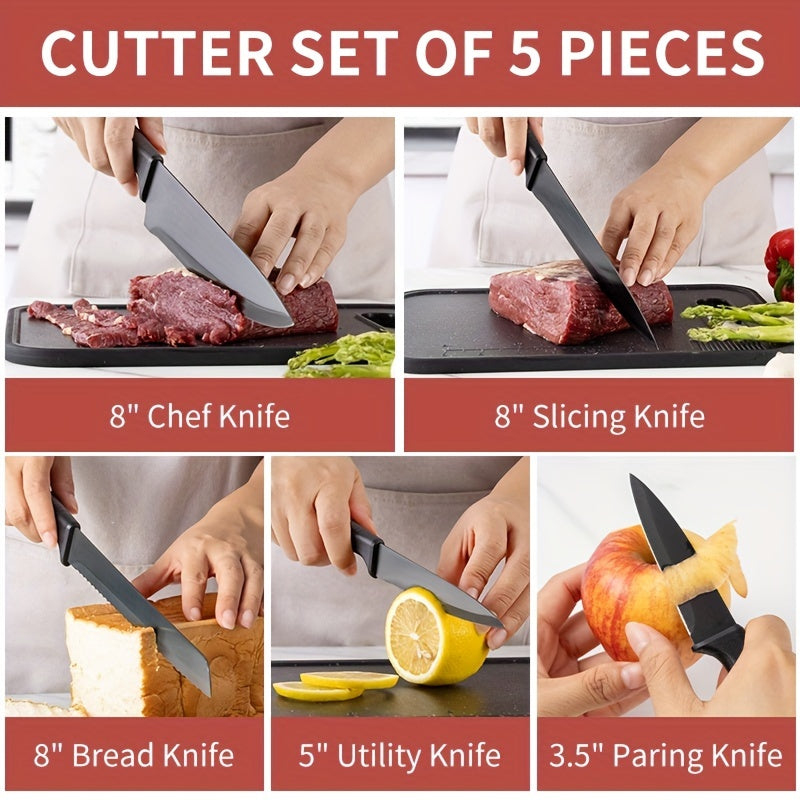 19-Piece Premium Knife Combination Set - High-Quality Silicone Cooking Utensils, Stainless Steel Storage Bucket, Durable Black Titanium Knives, Paring Knife, Dishwasher Safe, Easy Storage, Space-Saving Design
