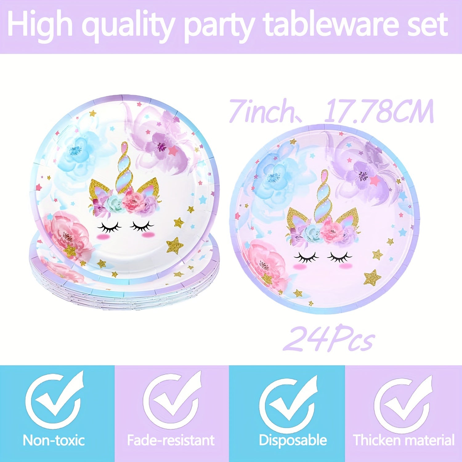 168-Piece Unicorn Party Essentials Kit - Vibrant Round Disposable Tableware Set with Plates, Cups, Napkins, Knives, Forks, and Spoons for Magical Birthday, Tea Parties, and Celebrations - Perfect for All Occasions