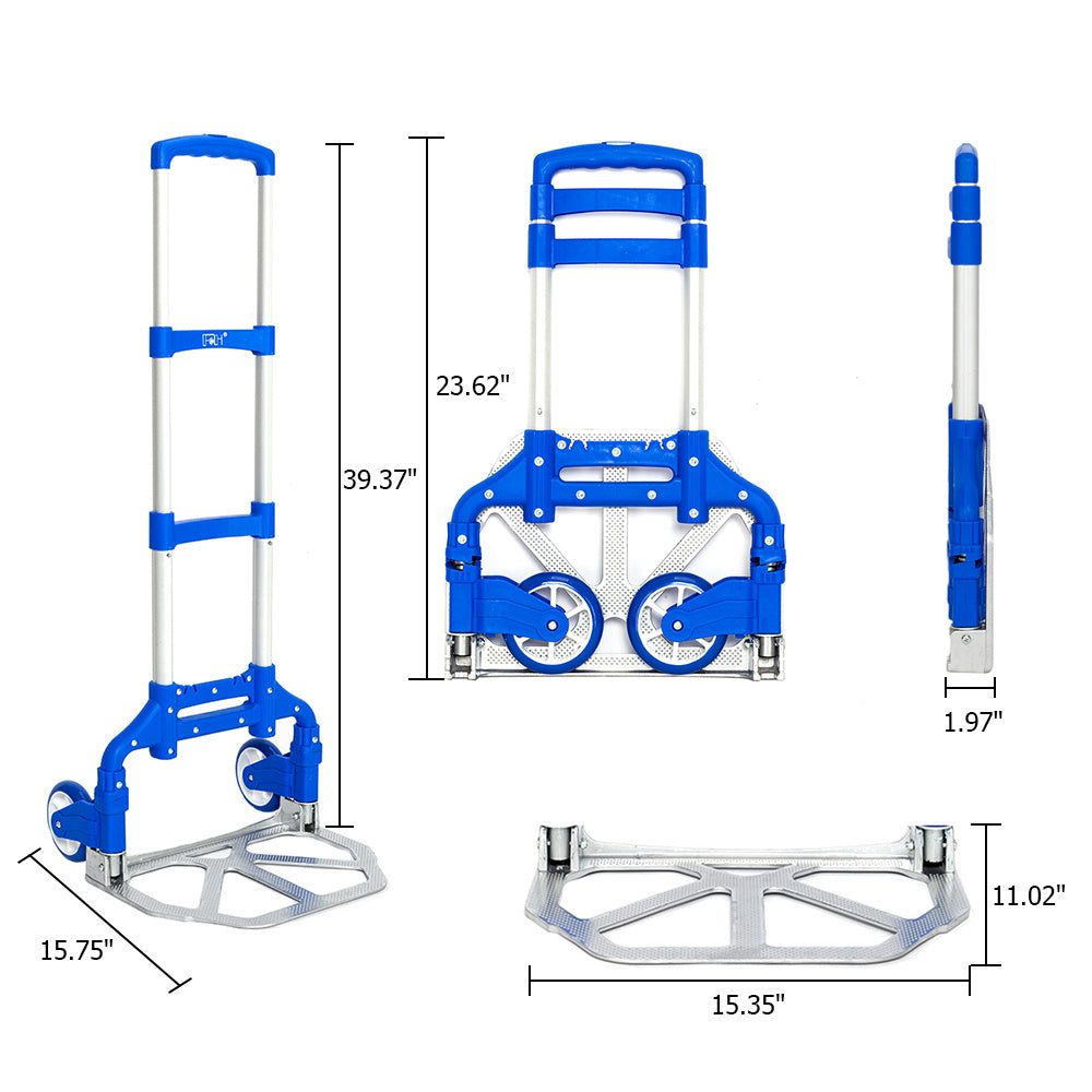 Folding Hand Truck Aluminum Portable Folding Hand Cart 165lbs Capacity Hand Cart and Dolly for Home, Auto, Office, Travel Use