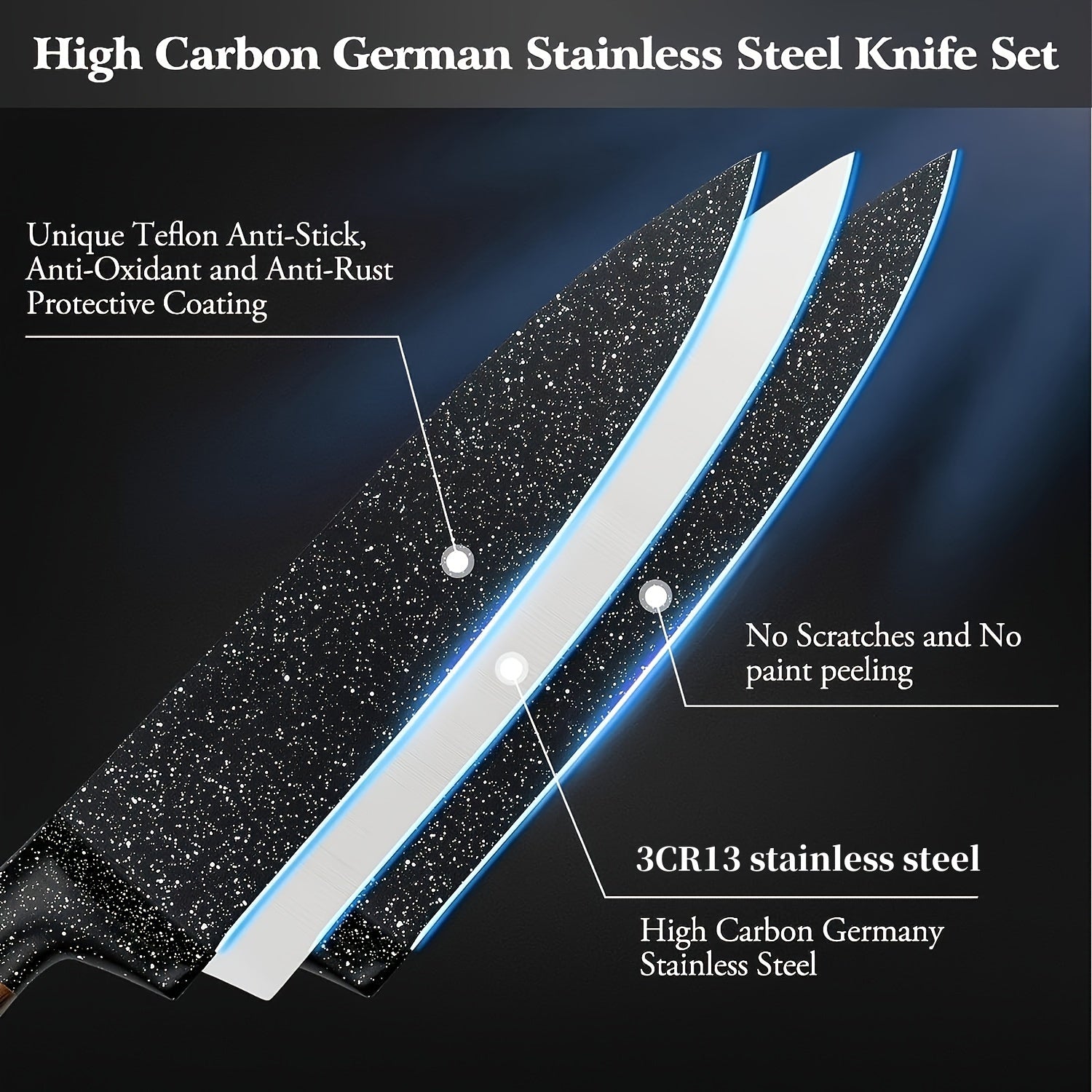 12pcs Professional Chef Knife Set with Steak Knives, High Carbon German Stainless Steel Blades and Japanese Wooden Pattern Handles, Ideal for Kitchen and Restaurant Use, Perfect Christmas Gift