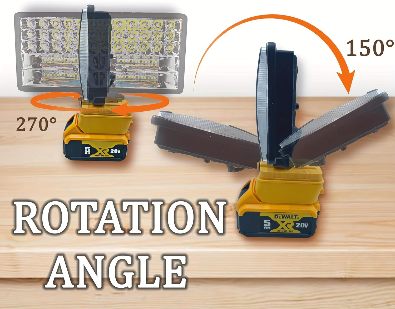 1pc Cordless LED Work Light, For DeWALT 20V Battery, 48W 3800 Lumens/60W 4500 Lumens/90W 5400 Lumens LED Floodlight, With 2 USB Charging Ports, Battery Light For Outdoor, Camping, Car Repairing, Emergency And Job Site Lightin