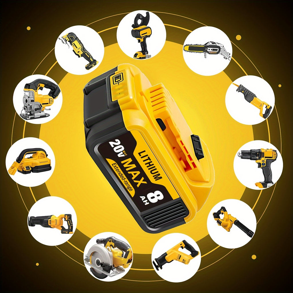 1/2/4PACK 8.0Ah 20v Replacement Li-ion Battery For Dewalt Cordless Power Tool Rechargeable XR Battery Packs Compatible With Dewalt DCB200 DCB204 DCB205 DCB206 DCB201 DCB203 DCB181 DCB180 20V DCB200 DCD DCF DCG Series Power To