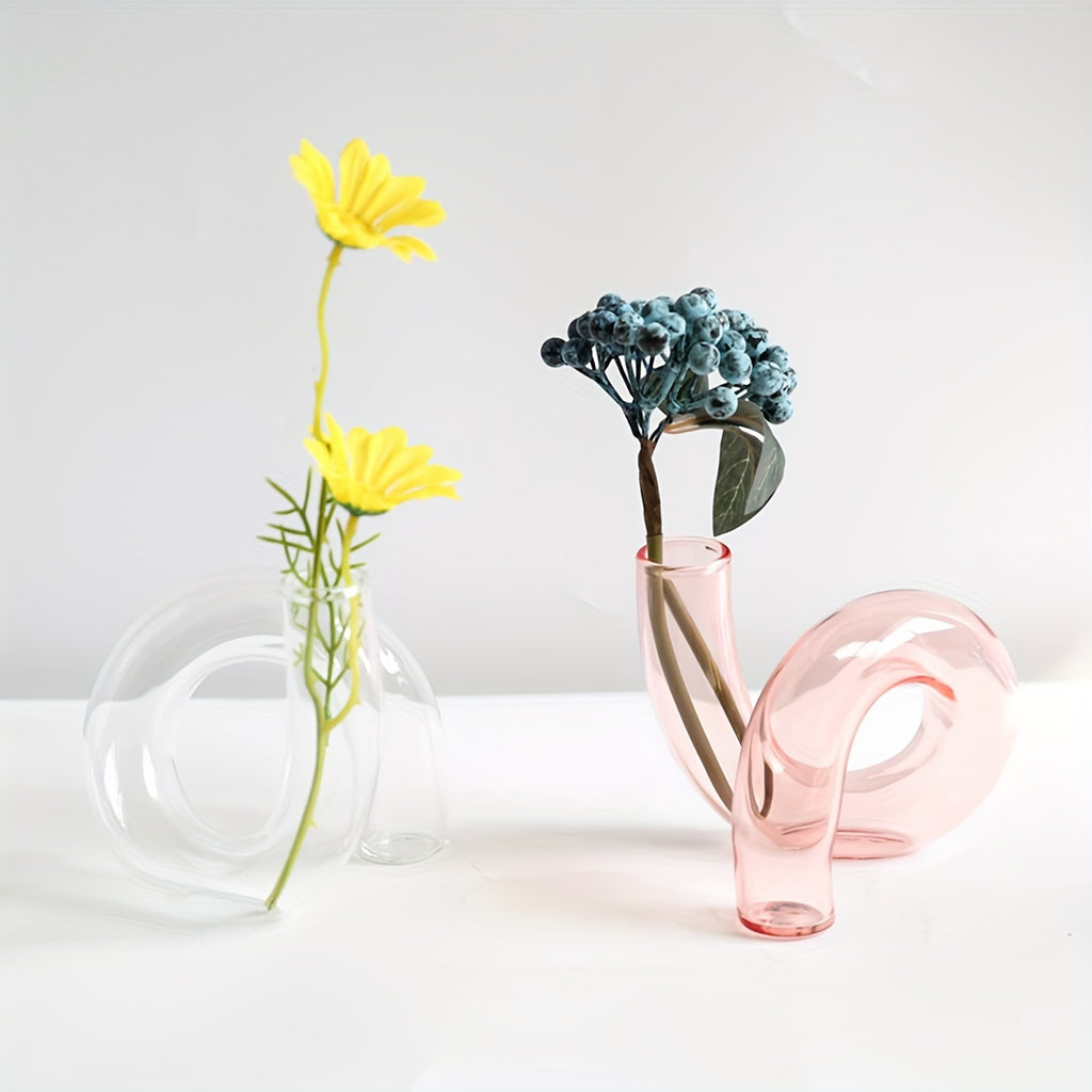 1pc Bohemian Style Glass Vase - Unique Curved Design for Hydroponic Plants, Perfect for Home & Office Decor, Ideal Gift
