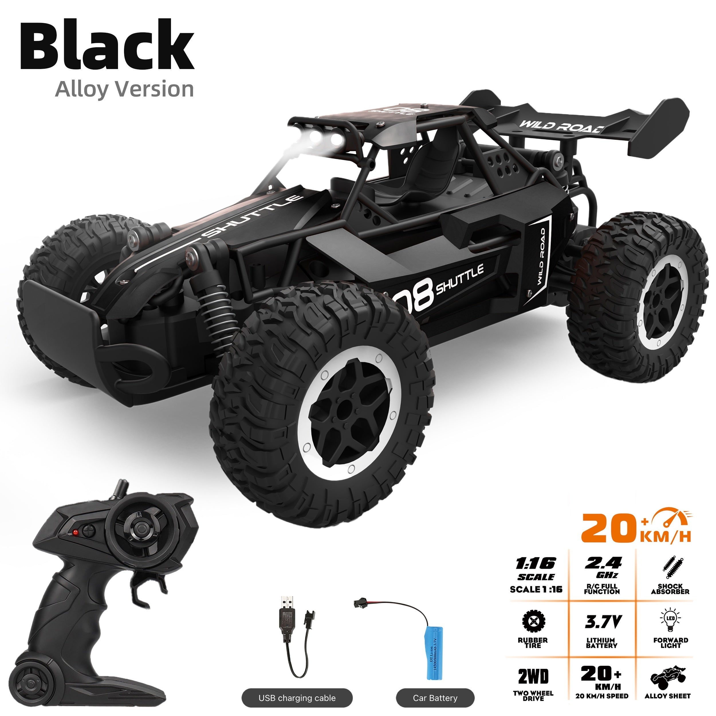 1:16 2.4G Remote Control Car, High-Speed Up To 20 Km/h, All Terrain Off-Road Electric Toy Car, Christmas, Halloween, Thanksgiving Day Gift