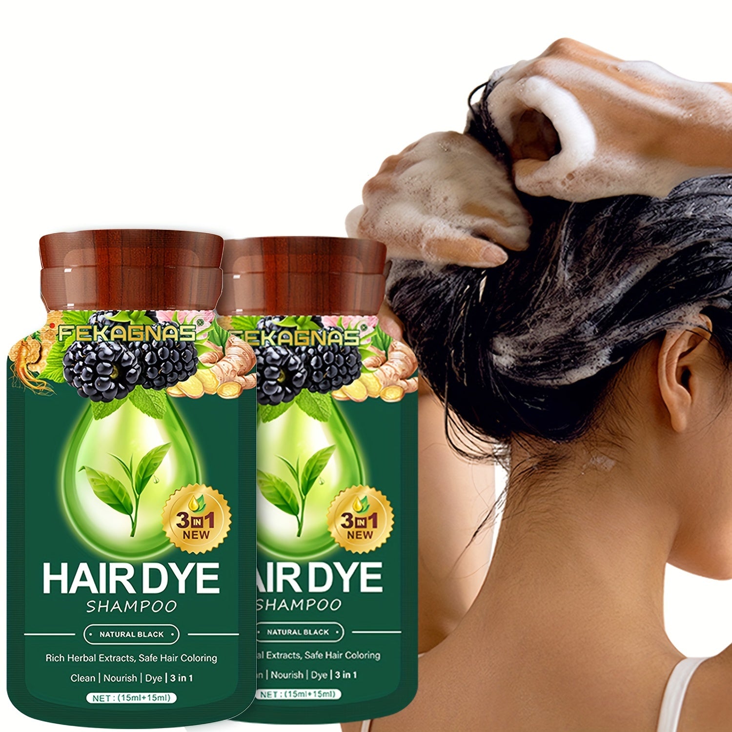 10-Pack Herbal Hair Dye Shampoo, 1.01oz Each - Quick & Natural Plant-Based Color For Men & Women, Easy-To-Use, Long-Lasting