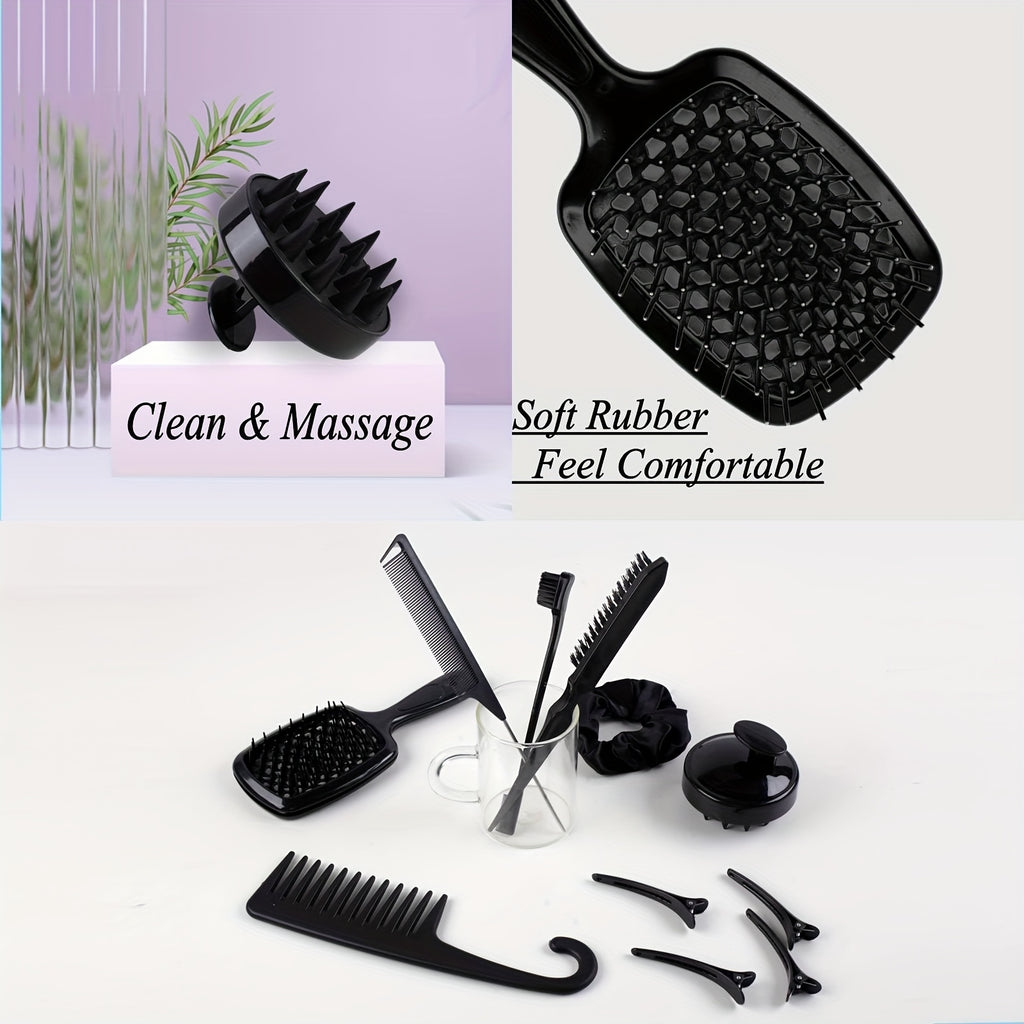12-Piece Hair Styling Tool Set | Unisex Adult | Curl Enhancing, Normal Hair | Unscented - Includes Detangler Brush, Spray Bottle, Scalp Massager, Wide Tooth Comb, Bristle Brush & Accessories for Wet/Dry Hair