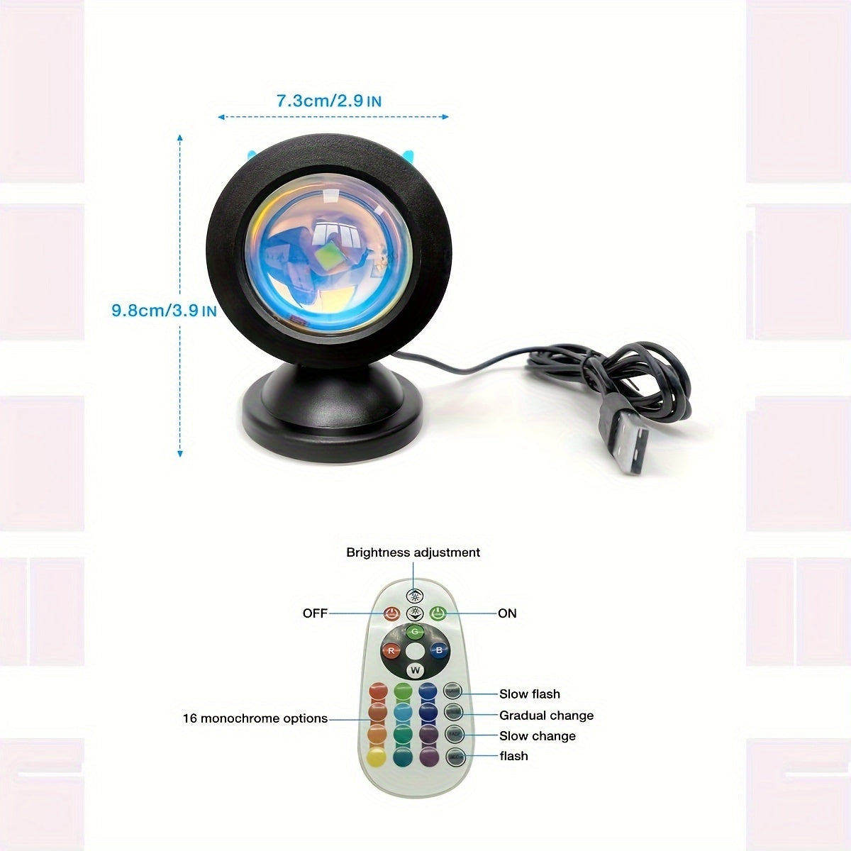 1pc 16 Colors USB Led Sunset Spotlight, Remote Control
