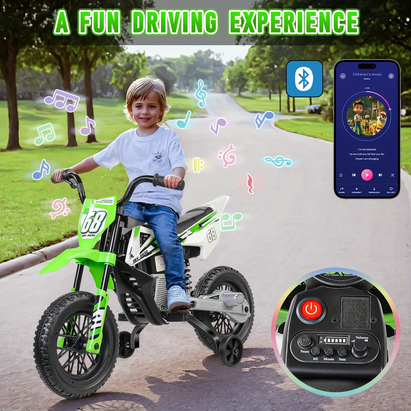 12V Electric Dirt Bike, Kids Electric Motorcycle With 30W*2 Motor, Training Wheels, Spring Suspension, Battery-Powered Ride On Toy Car For Toddler Boys And Girls Ride On Car