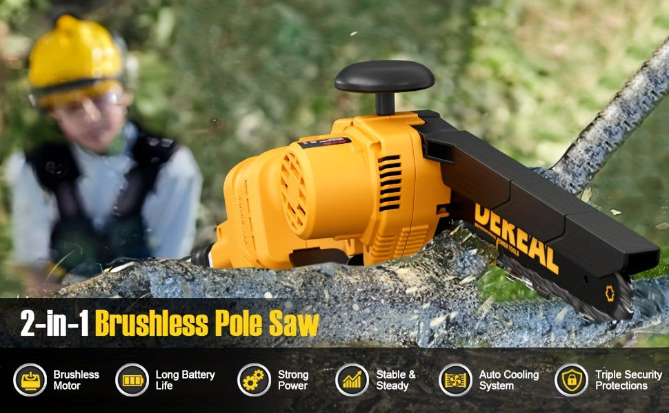 18ft Reach 2-in-1 Compact Pole Saw with 8" Brushless Chainsaw, 20V 4.0Ah Battery, Perfect for Tree Trimming and Wood Cutting - Ideal Christmas Gift
