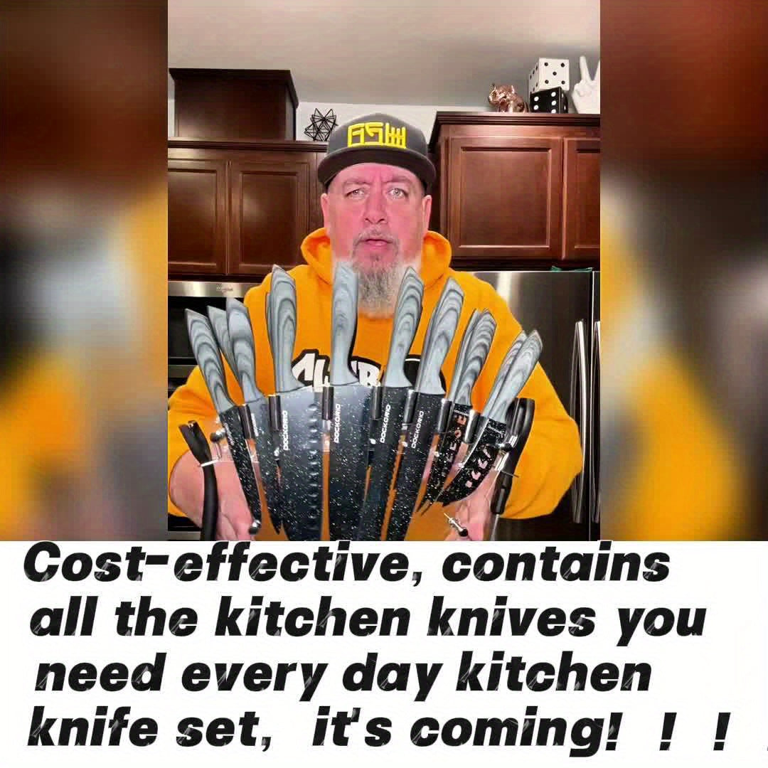 19pcs High Carbon Stainless Steel Sharp includes Serrated Steak Knives Set, Kitchen Knife Set with Block Chef Knives, Bread Knife, Scissor, Sharpener, All in one