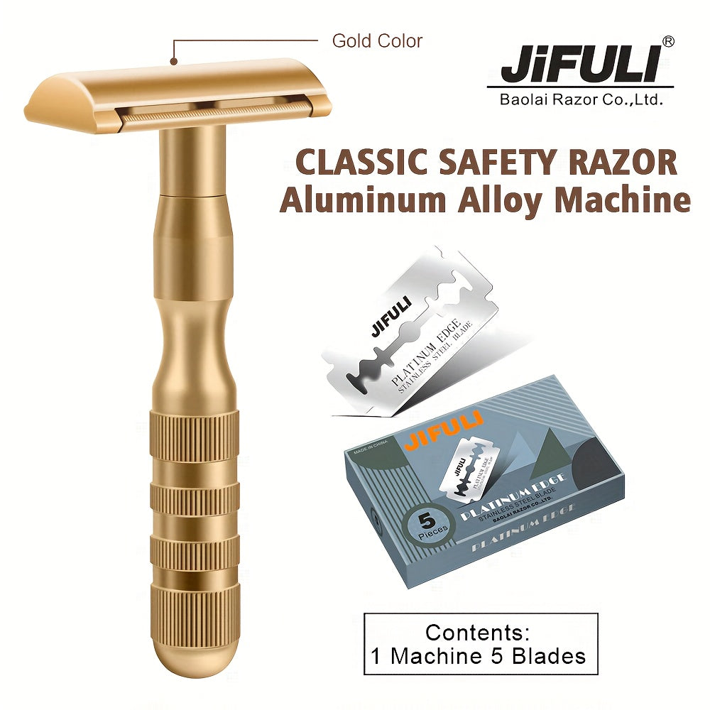1 Machine + 5 Blades, High Quality Classic Double Edge Safety Razor For Men Shaving&Women Hair Removal Manual Shaver
