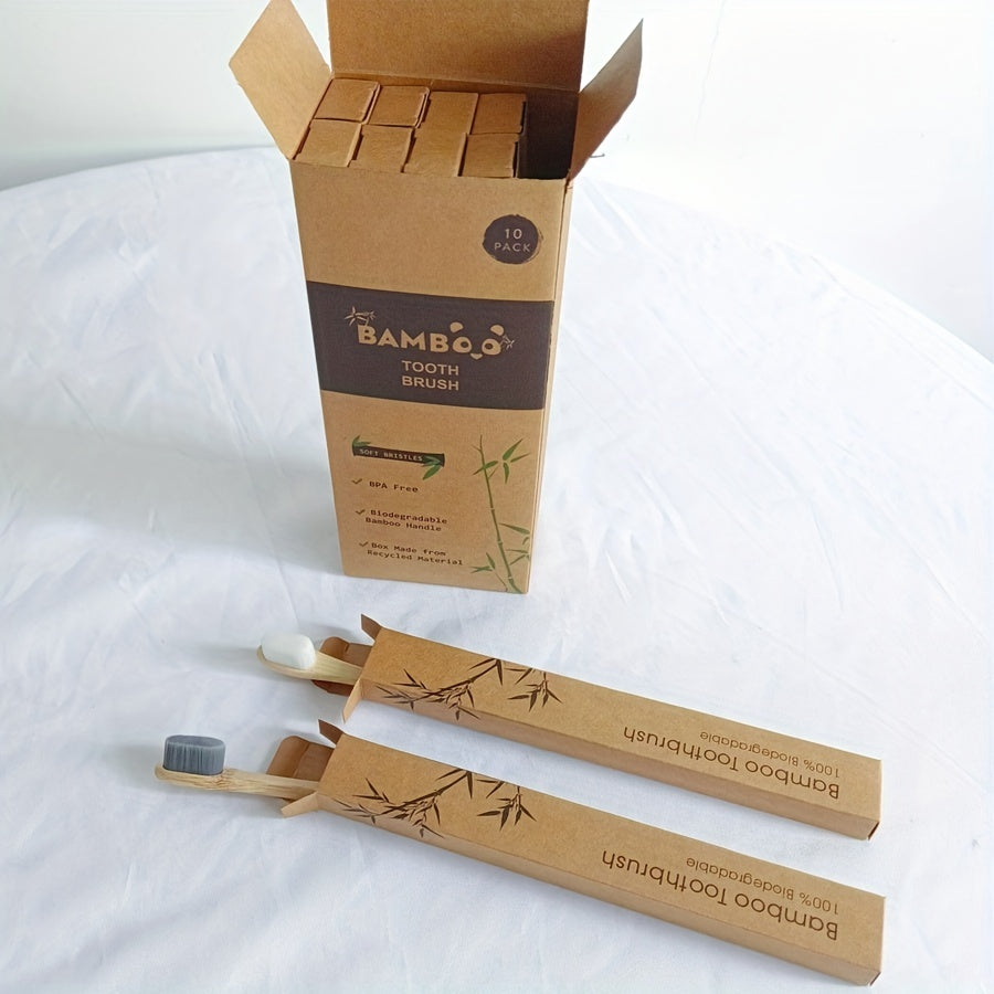 10 Pcs Bamboo Toothbrush Sets Natural Wooden Soft Fur Tooth Brush Eco-friendly Black White Toothbrushes Teeth Cleaning Tools