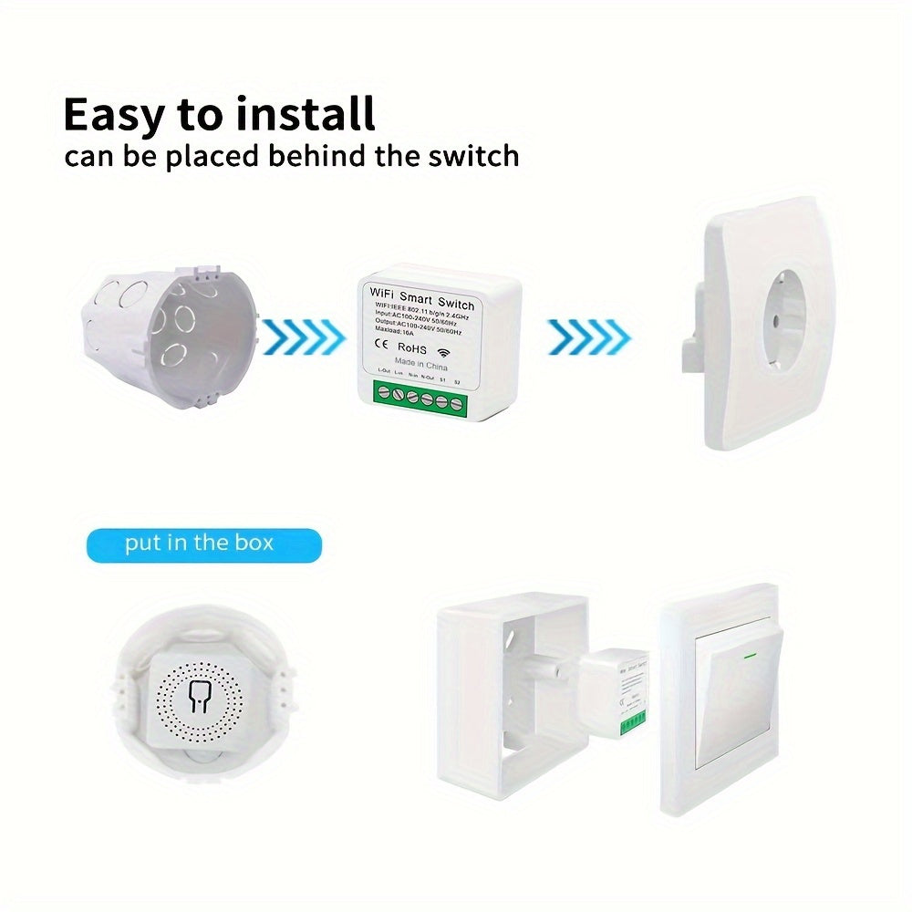 16A Wifi Smart Switch Mini - Compatible with Alexa and Google Home, Remote Control, Voice Control, DIY Mode, Delay Function, LAN Control - Ewelink Home Automation Timer Schedule, 2-Way Smart Circuit Breaker