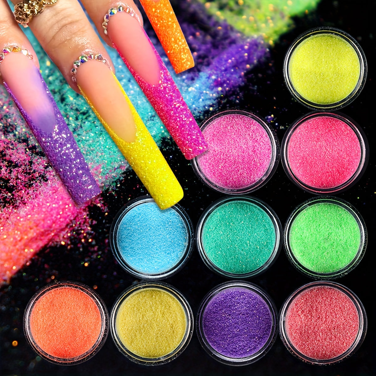 10 Bottles Shiny Candy Nail Glitter Iridescent Sparkly Sugar Powder Chrome Pigment Dust For Nail Polish DIY Manicure Art Decoration