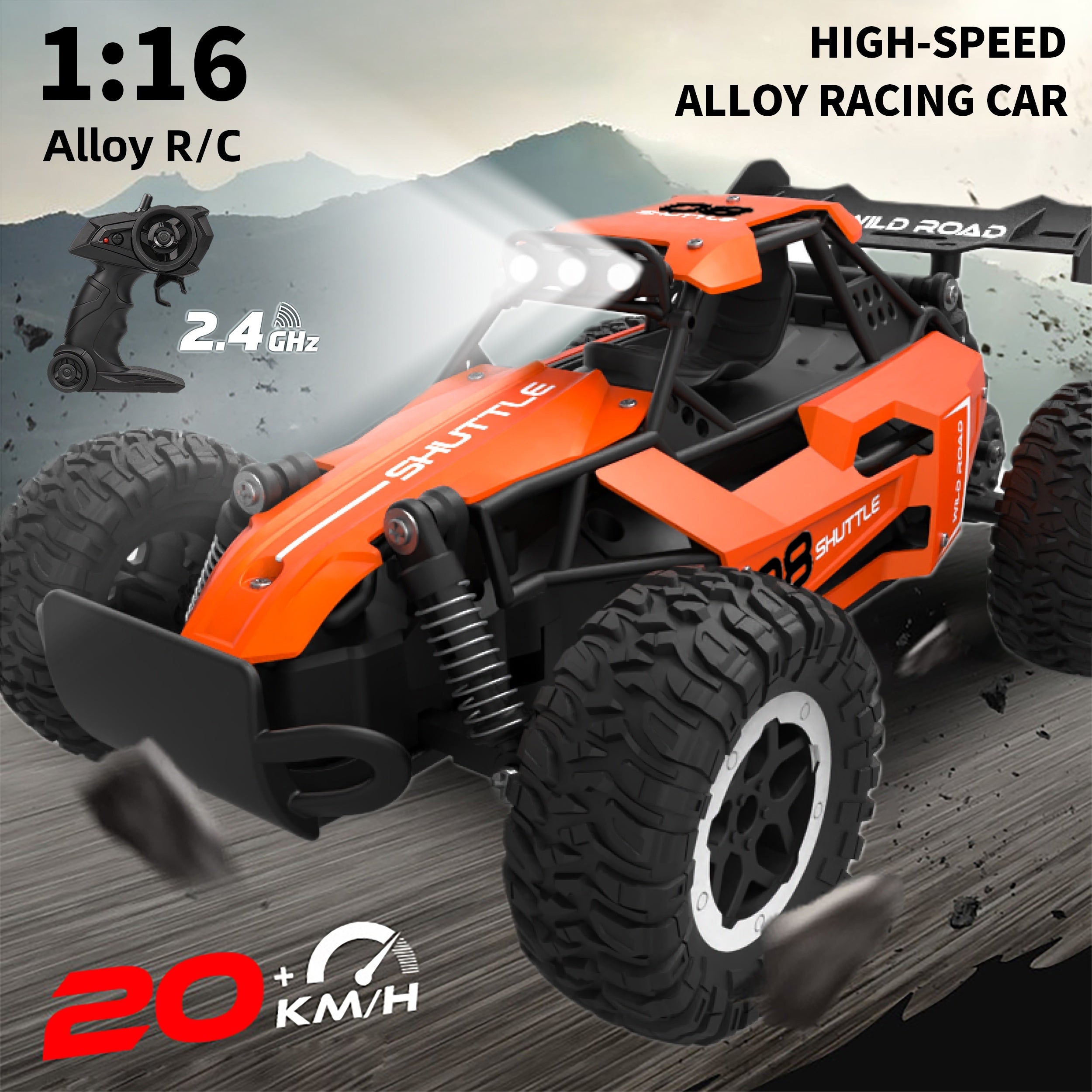 1:16 2.4G Remote Control Car, High-Speed Up To 20 Km/h, All Terrain Off-Road Electric Toy Car, Christmas, Halloween, Thanksgiving Day Gift