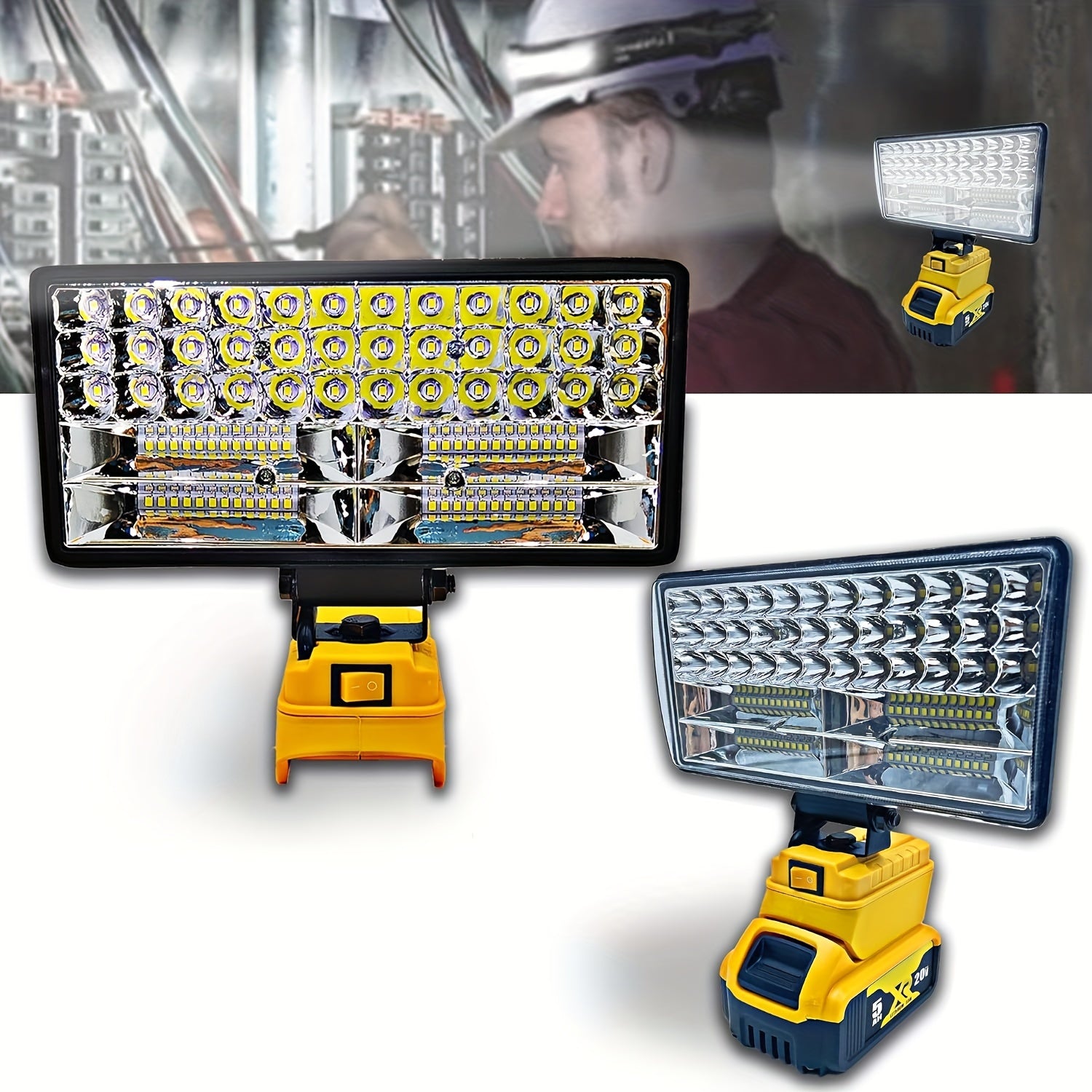 1pc Cordless LED Work Light, For DeWALT 20V Battery, 48W 3800 Lumens/60W 4500 Lumens/90W 5400 Lumens LED Floodlight, With 2 USB Charging Ports, Battery Light For Outdoor, Camping, Car Repairing, Emergency And Job Site Lightin