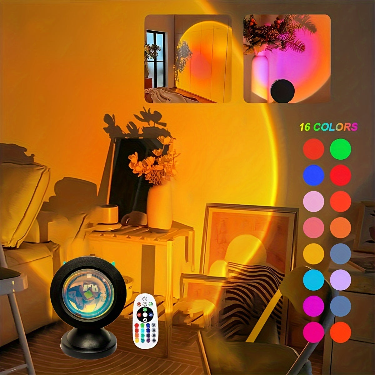 1pc 16 Colors USB Led Sunset Spotlight, Remote Control
