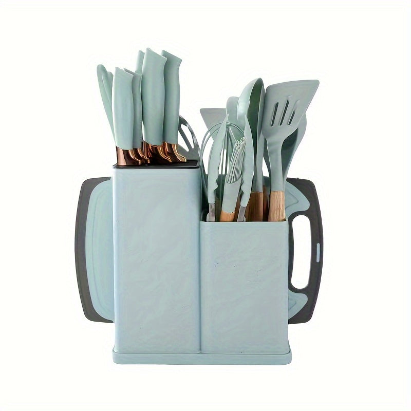 19pcs, Silicone Kitchenware 19-Piece Kitchenware Tools Cooking Spatula With Storage Bucket Knives Combination SetSilicone Kitchenware 19 Piece Kitchenware Tools Cooking Shovel Spoon With Storage Bucket Knife Combination Set