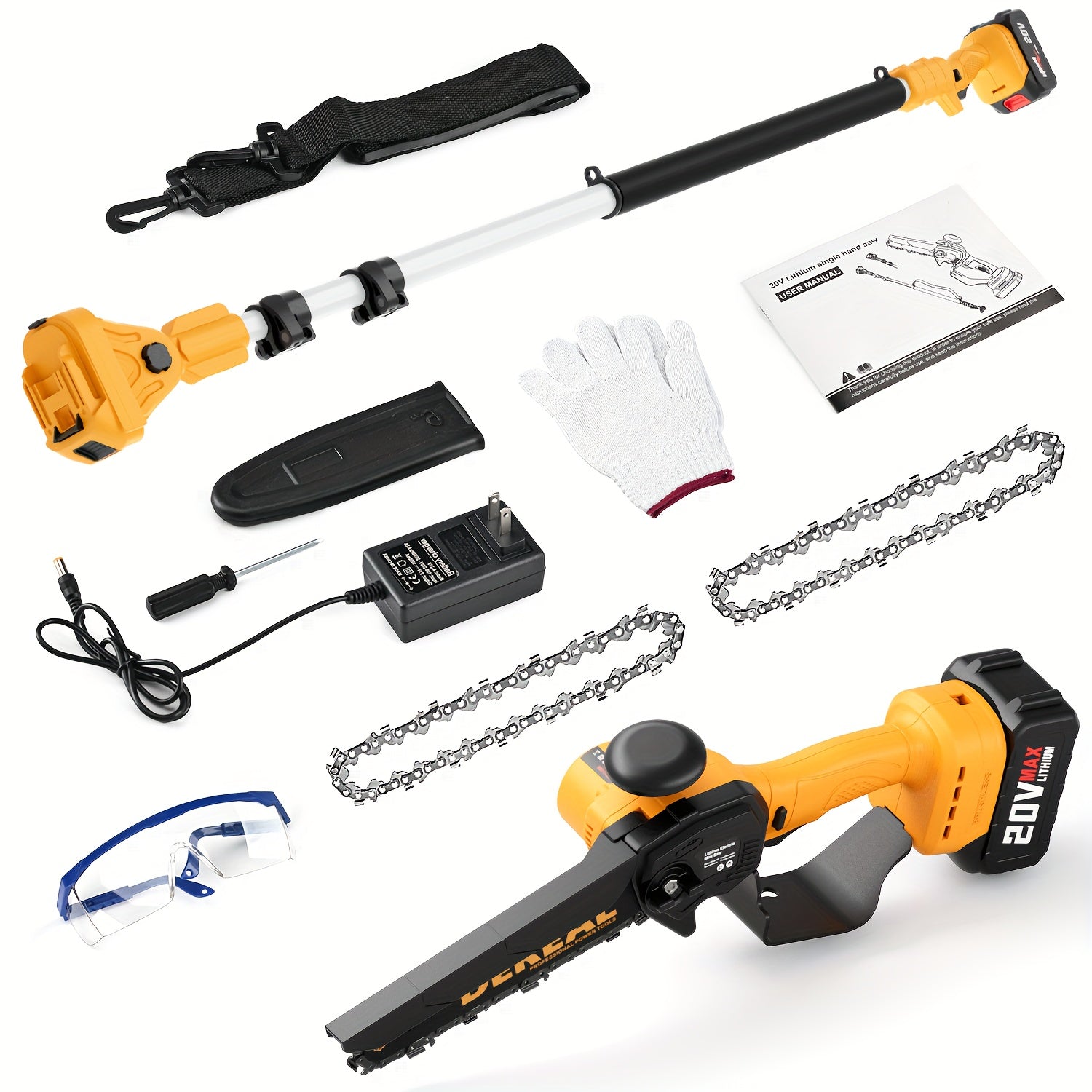 18ft Reach 2-in-1 Compact Pole Saw with 8" Brushless Chainsaw, 20V 4.0Ah Battery, Perfect for Tree Trimming and Wood Cutting - Ideal Christmas Gift