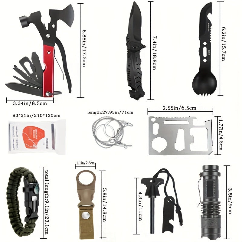 15-in-1 Multi-functional Axe Outdoor Kitchenware Set: Including Knives, Flashlight, Practical Tools for Camping, Fishing, Barbecue, Hunting, Self-driving Tours