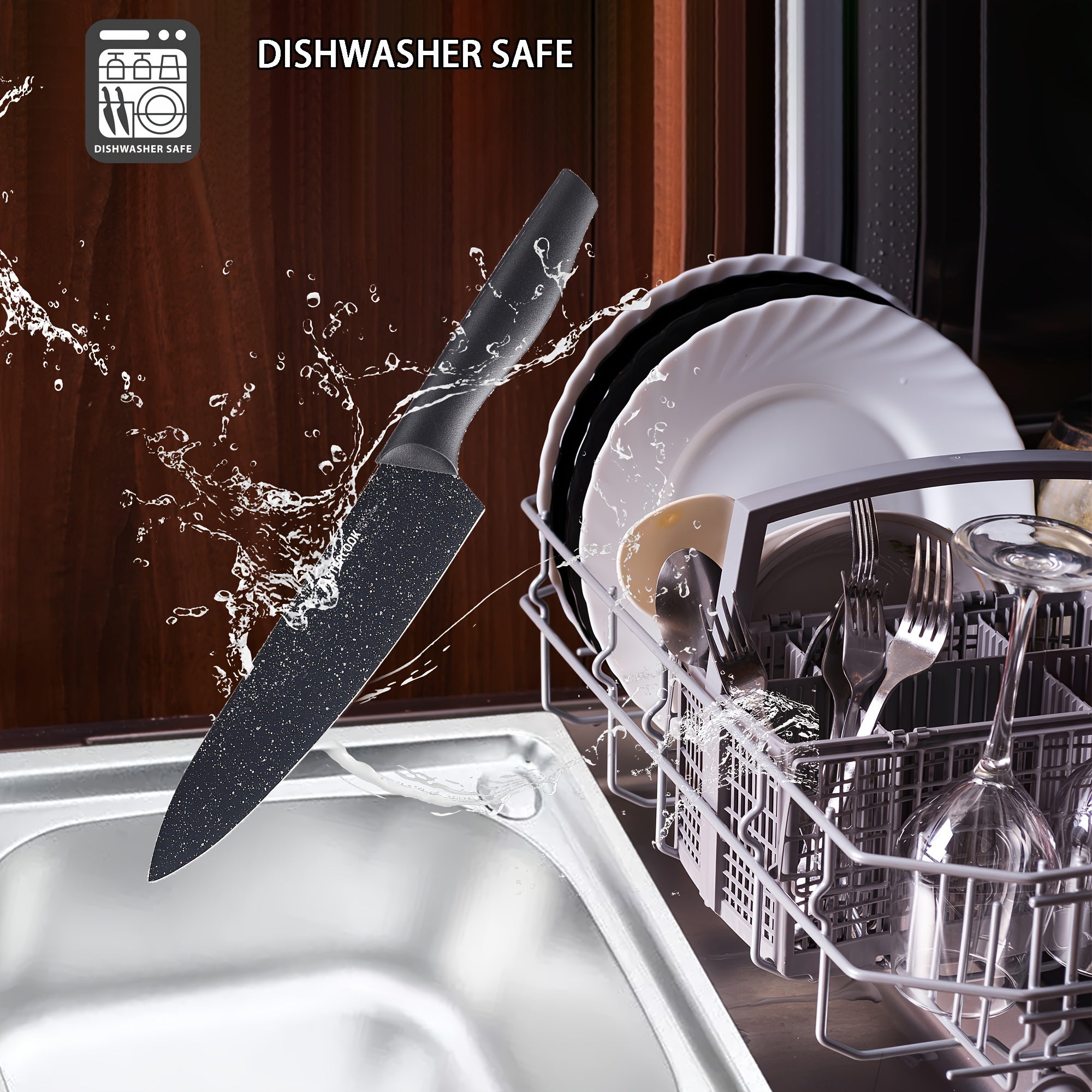 12pcs Granite Kitchen Knife Set, High Carbon German Stainless Steel Knives Set With Blade Guards, Non-stick Coating, Ultra Sharp, Dishwasher Safe