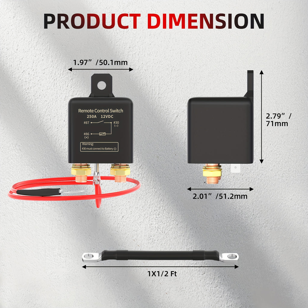 12V Remote Battery Disconnect Switch Kill Switch 250A Anti-Theft Remote Control Switch With Two Wireless Remote Control Relay Fobs For Auto Car Truck