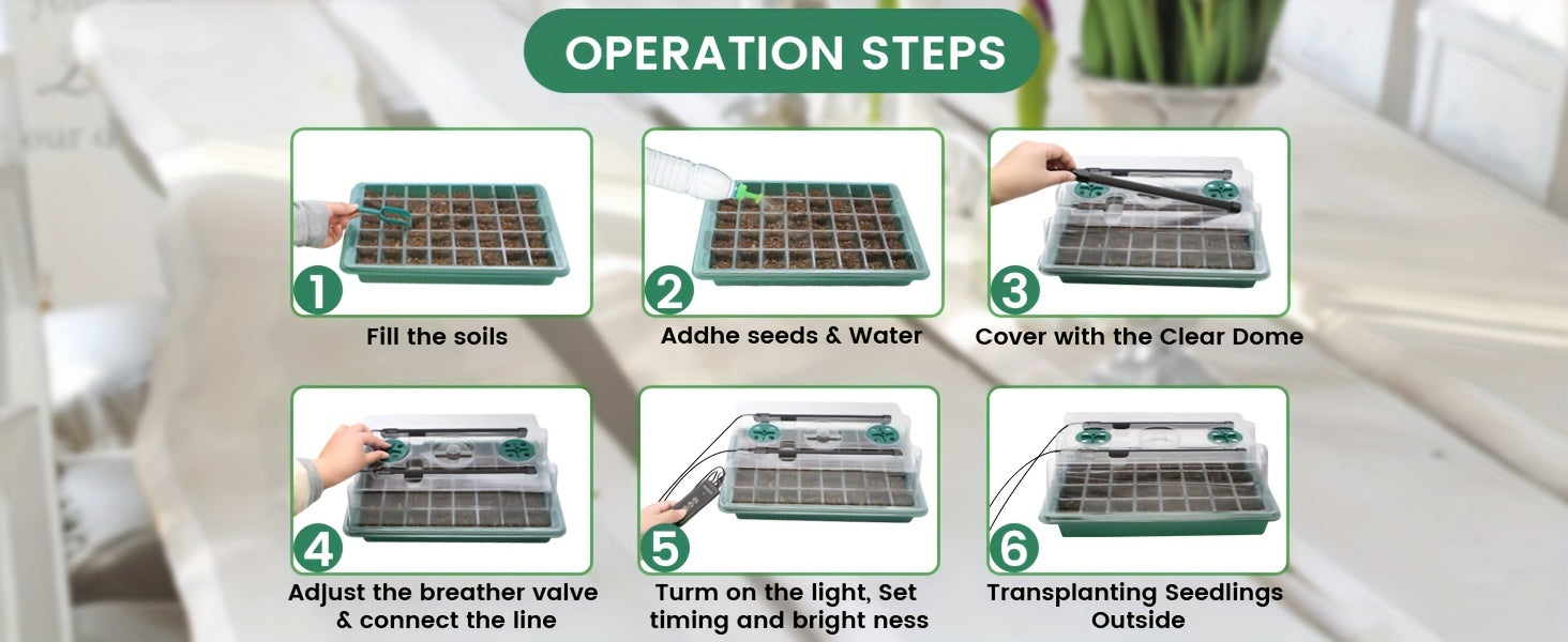 120-Cell Seedling Starter Tray with LED Grow Light, USB Powered Germination Kit with Adjustable Humidity Vents, Drainage Holes, and Planting Tools - Ideal for Seed Germination and Plant Growth