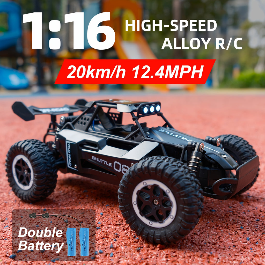 1:16 2.4G Double Battery Alloy RC Car, High Speed Up To 20 Km/h Remote Control Car, All Terrain Off-Road Electric Toy Car Halloween Christmas Gift