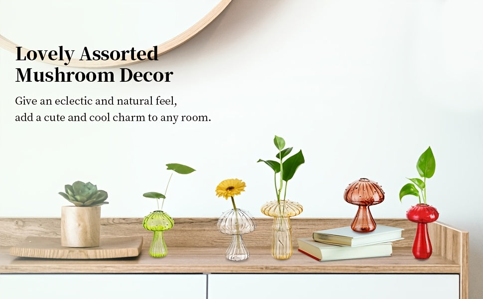 10pcs Glass Mushroom Vase For Flowers, Colored Small Bud Flower Vases Unique, Mushroom Propagation Hydroponic Vases, Funky Cottagecore Decor For Home Room Kitchen Office Windowsill Decorations