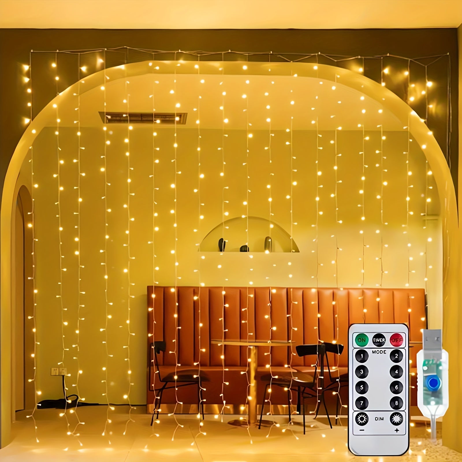 1 Set Of Fairy Curtain Lights For Bedroom, 39inch/118inch Christmas String Lights USB Plug In 8 Modes Wall Hanging Twinkle Lights With Remote Control For In/Outdoor Wedding Party Backdrop Xmas Decor