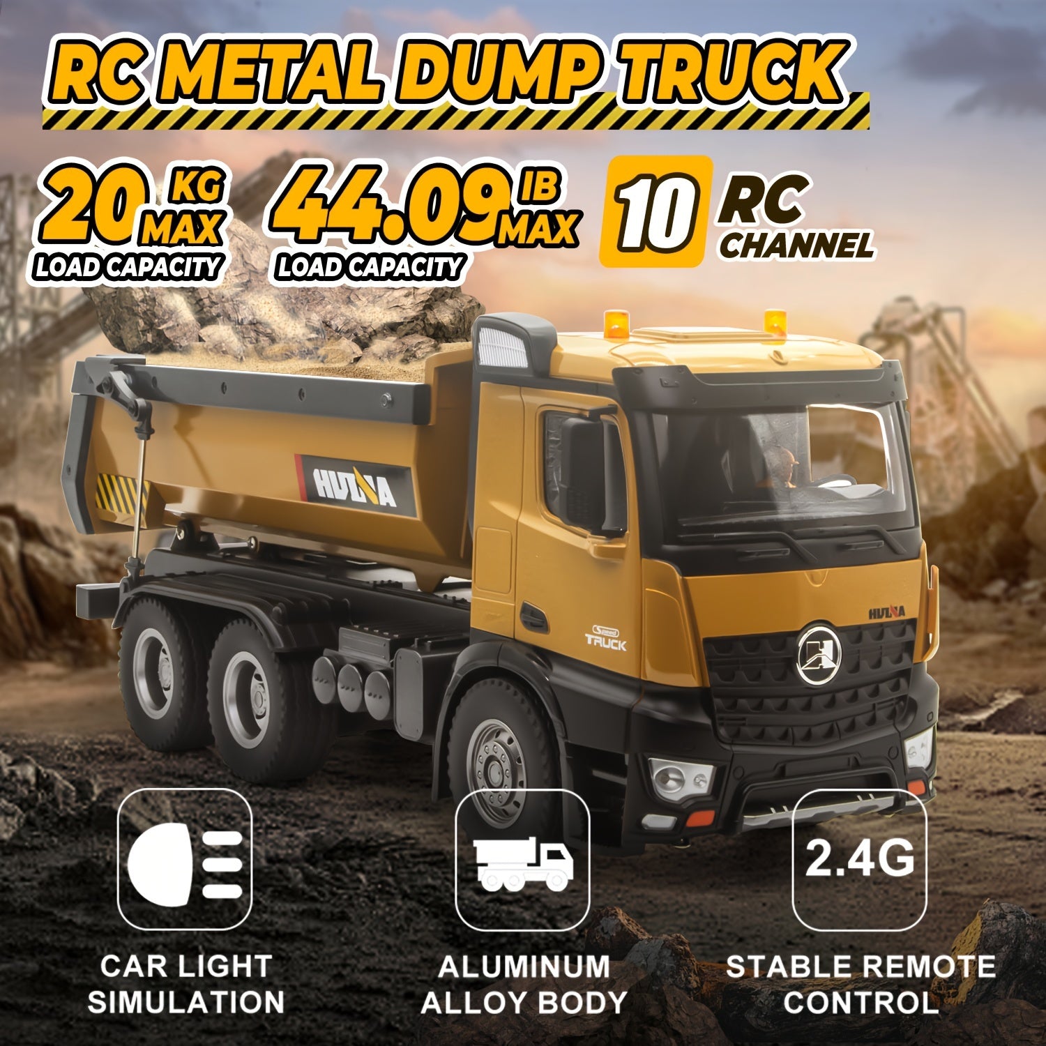 1:14 Scale Ten-channel Large Alloy RC Loading Truck 2.4GHz RC Engineering Truck Remote Control Truck Load 44.09 lbs Sealed Gift Box Holiday Gift Halloween Christmas Gift